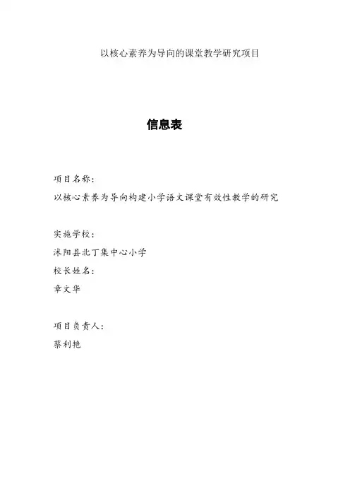 以核心素养为导向的课堂教学研究项目