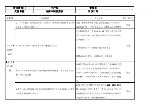 内部审核检查表 8.5.5  8.5.6