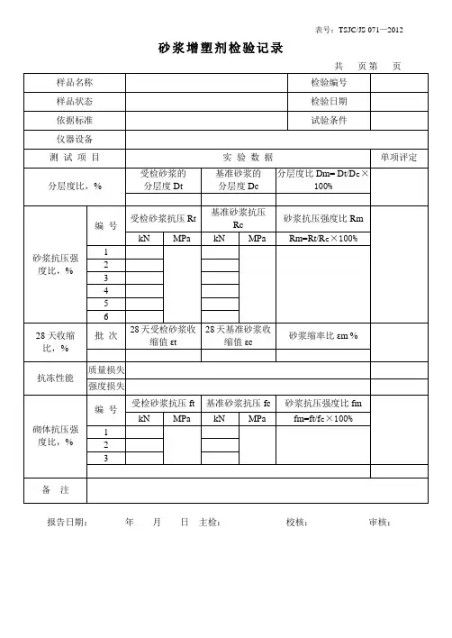 071砂浆增塑剂检验记