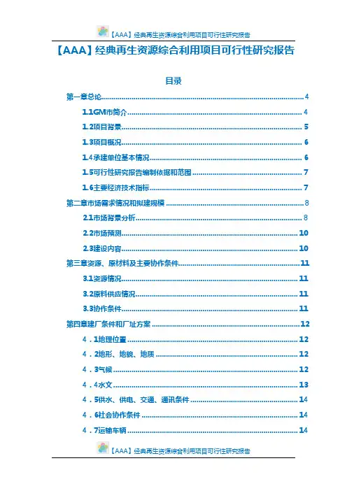 【AAA】经典再生资源综合利用项目可行性研究报告