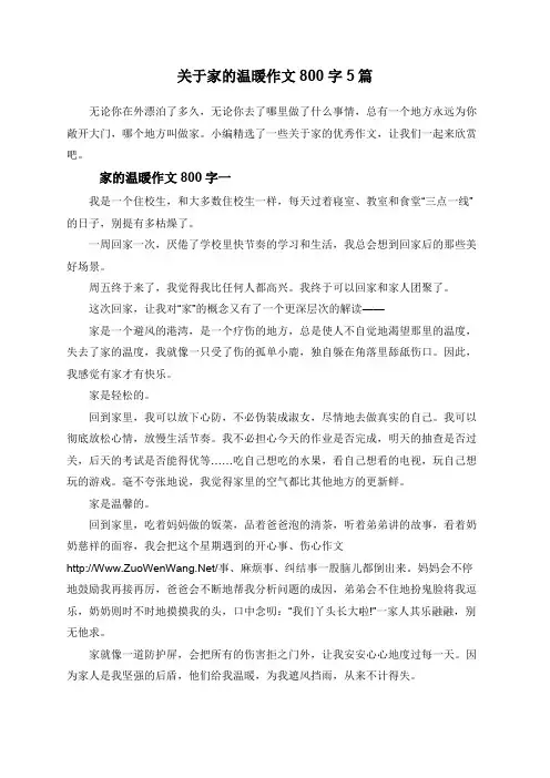 关于家的温暖作文800字5篇