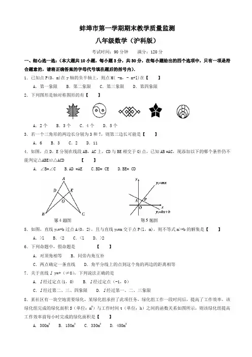 2019-2020年蚌埠市沪科版八年级上册期末数学试卷有答案-精编试题