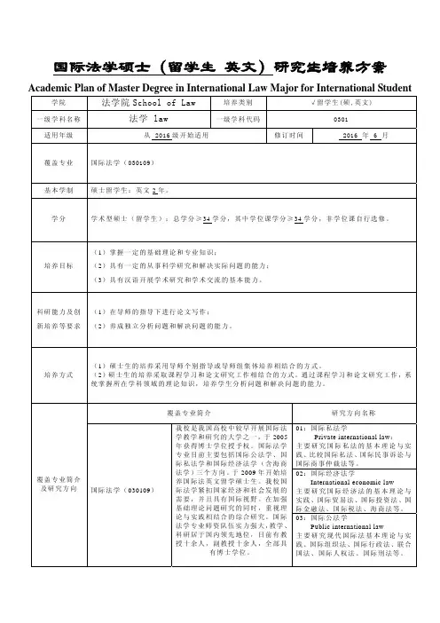 中南财经政法大学研究生培养方案-留学生-国际法硕士(英文)