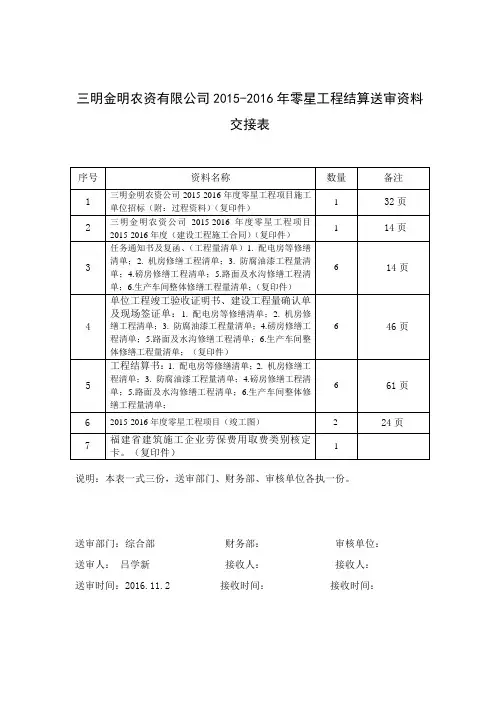 工程送审资料交接表