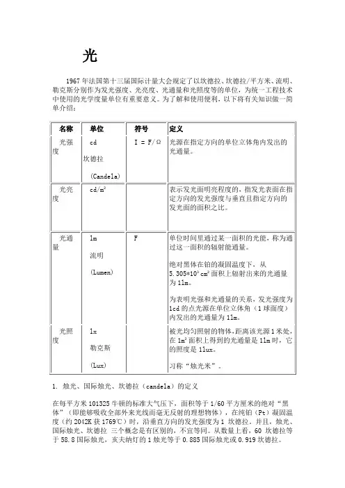 (完整版)光强、光亮、光照、光通量之间的关系