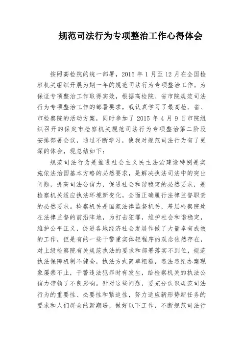 规范司法行为专项整治工作心得体会