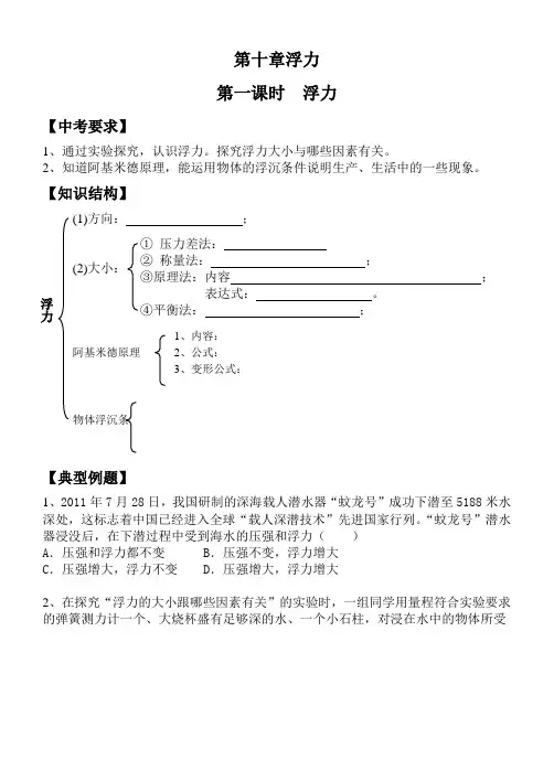 第十章浮力系统复习导学案
