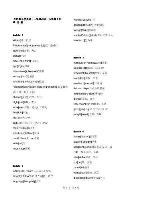 (完整版)外研社小学英语五年级下册(三年级起点)单词表((带音标)