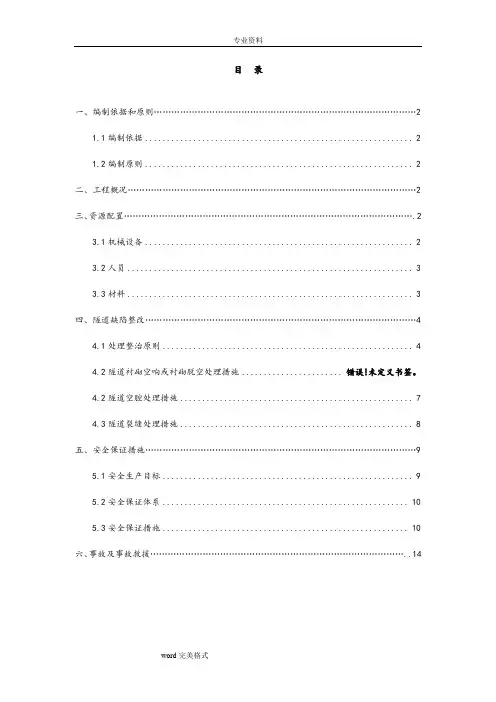隧道缺陷整治专项工程施工设计方案
