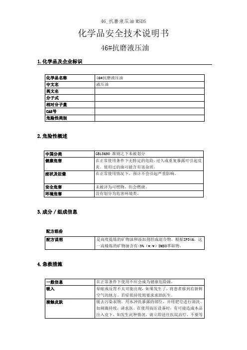 46_抗磨液压油MSDS