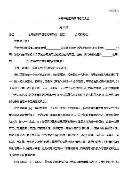 战略咨询项目办法启动大会发言稿