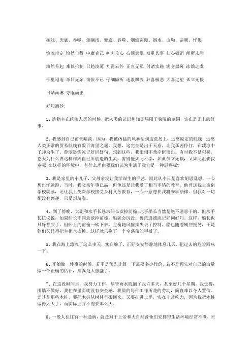 鲁滨逊漂流记好词好句摘抄 2