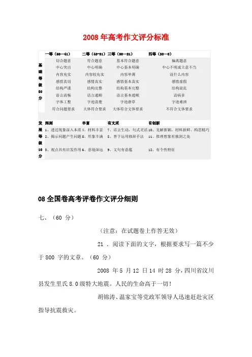 2008年高考作文评分标准