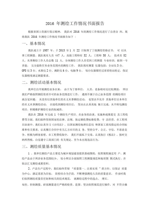 测绘工作情况自查自纠报告