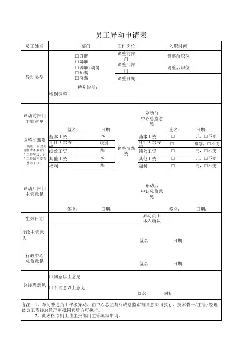 员工异动申请表