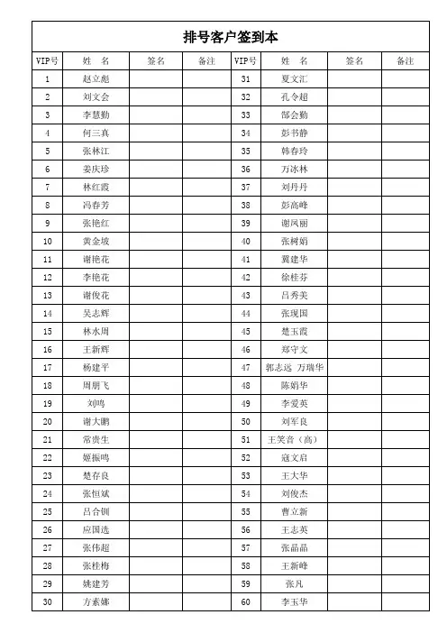 排号客户登记本
