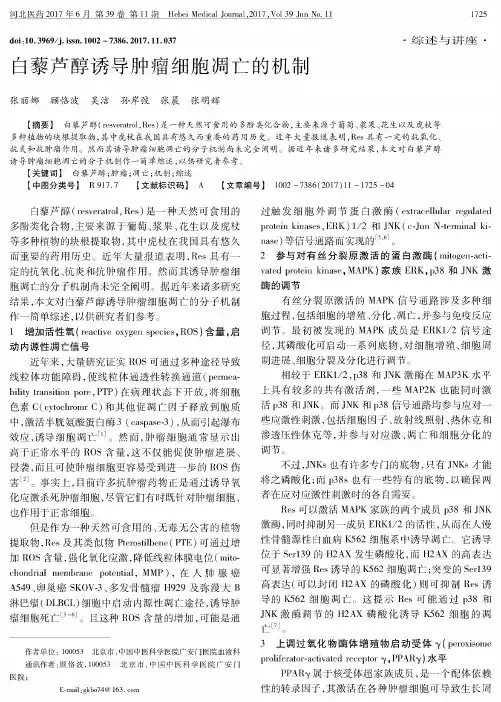 白藜芦醇诱导肿瘤细胞凋亡的机制