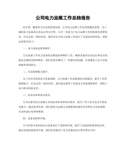 公司电力运维工作总结报告