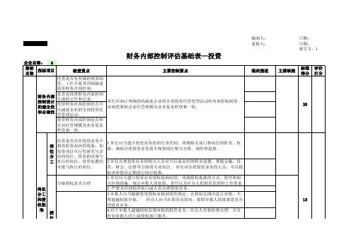 财务内部控制评估基础表—投资