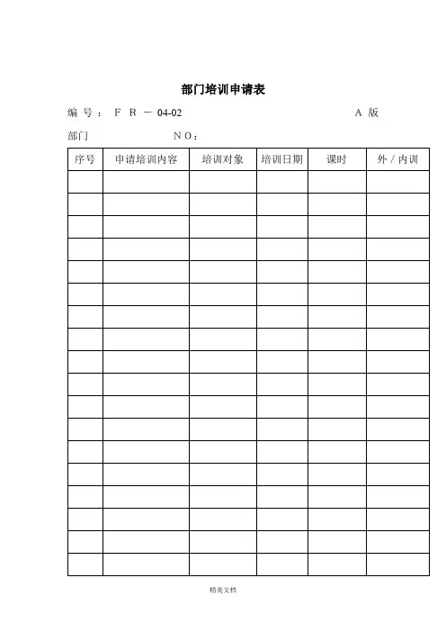 企业部门培训申请表