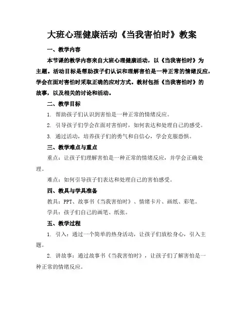 大班心理健康活动《当我害怕时》教案