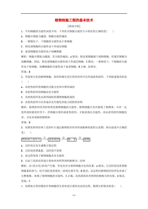 高中生物 专题2.1.1 植物细胞工程的基本技术练习(含解析)新人教版选修3