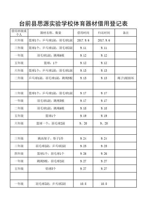 体育器材借用登记表
