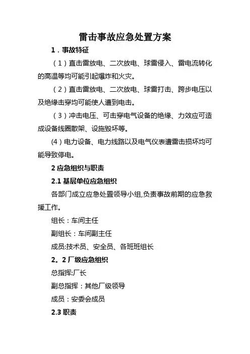 雷击事故应急处置方案
