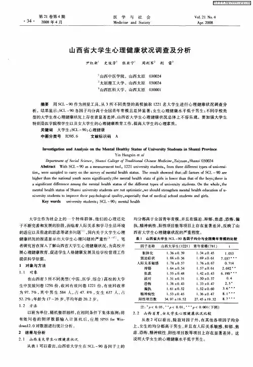 山西省大学生心理健康状况调查及分析