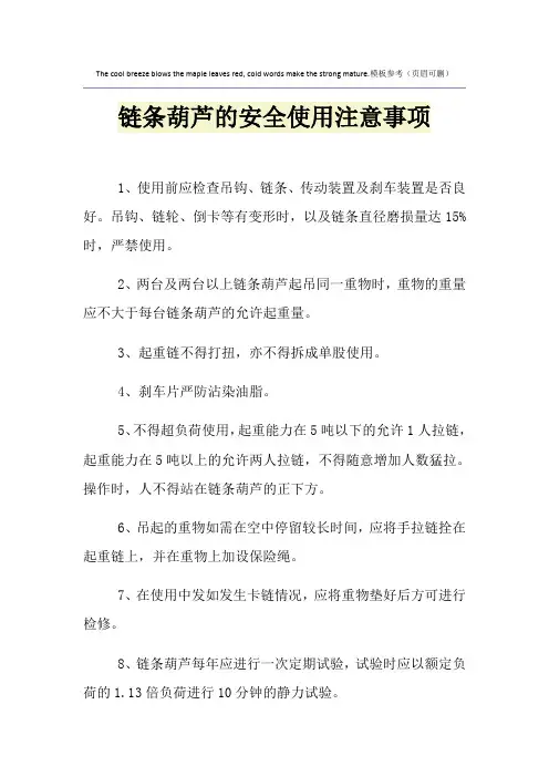 链条葫芦的安全使用注意事项