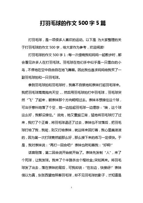 打羽毛球的作文500字5篇