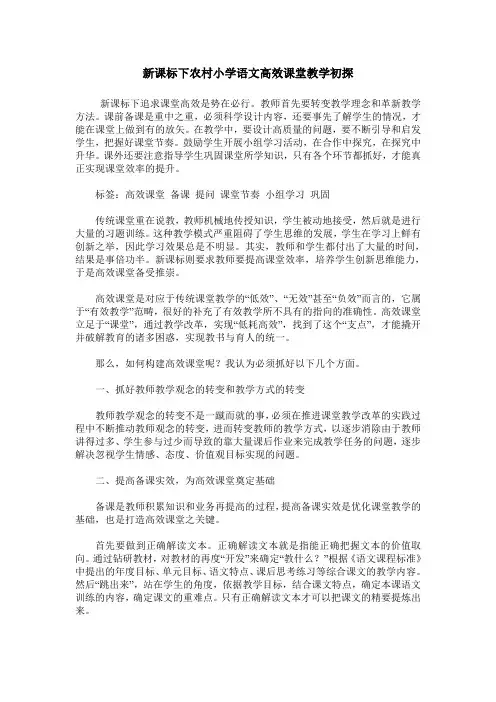 新课标下农村小学语文高效课堂教学初探