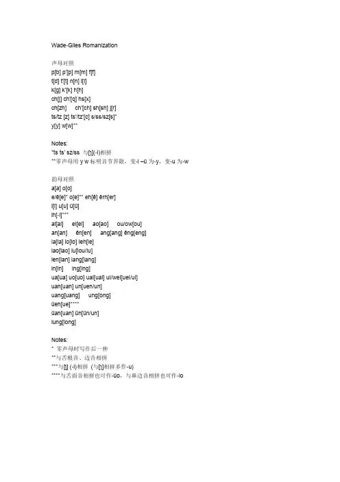 威妥玛拼音对照