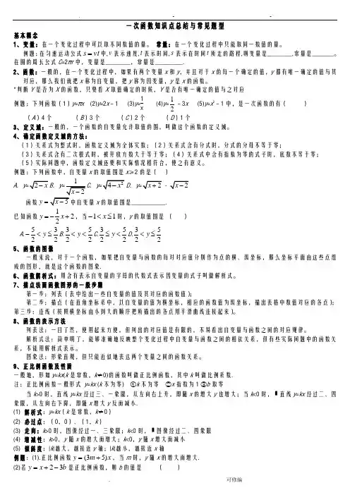 一次函数知识点总结及常见题型