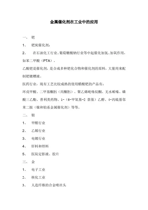 金属催化剂在工业中的应用