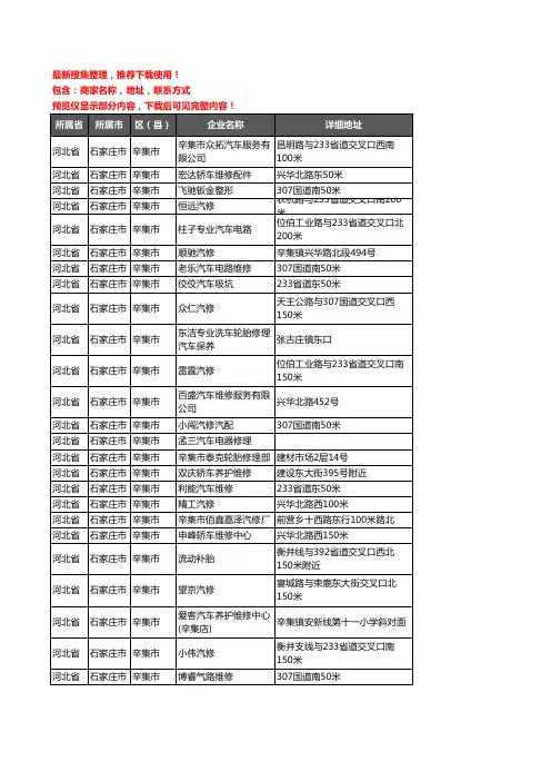 新版河北省石家庄市辛集市汽车维修企业公司商家户名录单联系方式地址大全155家