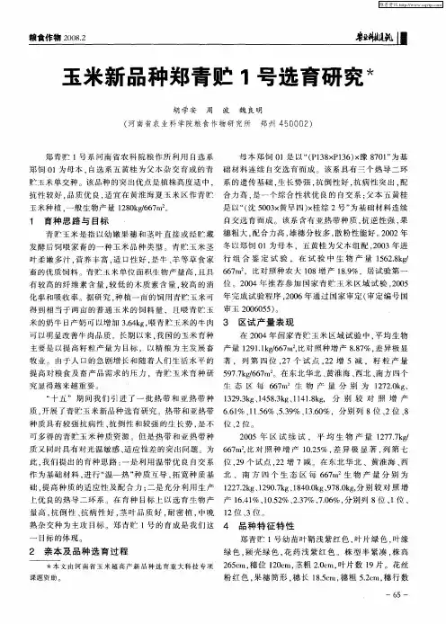 玉米新品种郑青贮1号选育研究