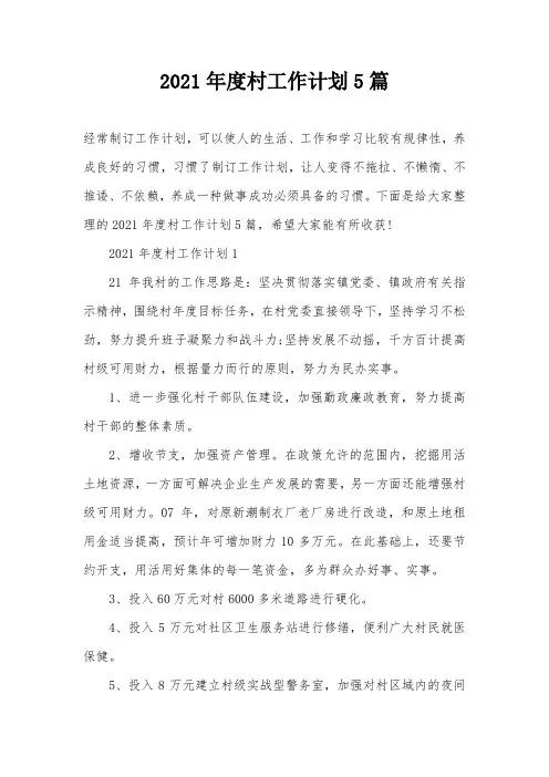 2021年度村工作计划5篇