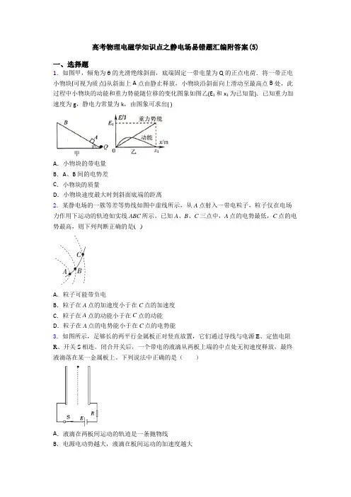 高考物理电磁学知识点之静电场易错题汇编附答案(5)