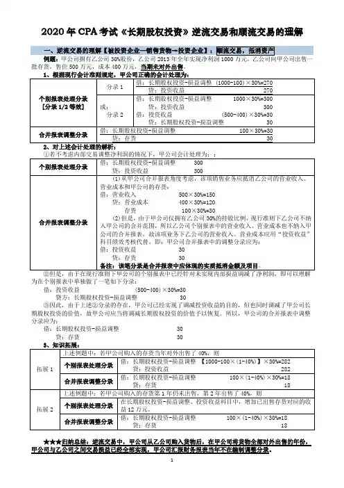 CPA考试《长期股权投资》逆流交易和顺流交易的理解