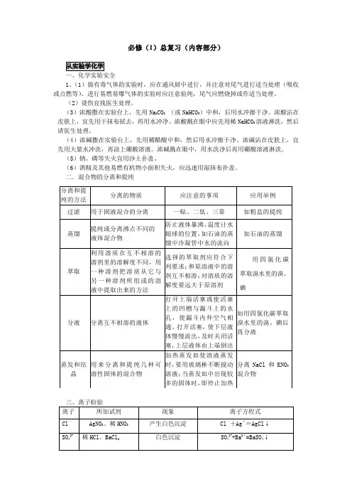 高中化学讲座总复习(内容部分)必修一